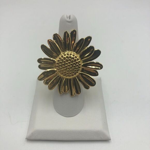 18K Gold Plated Women's Sunflower Finger Ring Open Back Floral Jewelry Bold Chic - Picture 4 of 10
